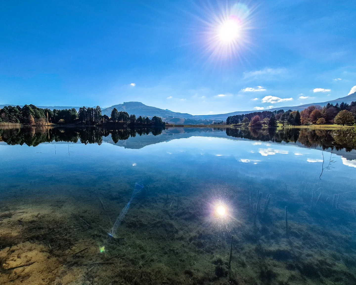 Crystal lake reflection with mountains